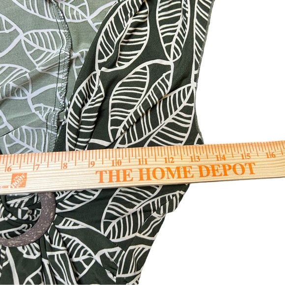 Y2K Xoxo Boho Green Leaf Pattern Low Cut Midi Dress Size Small - Picture 4 of 5